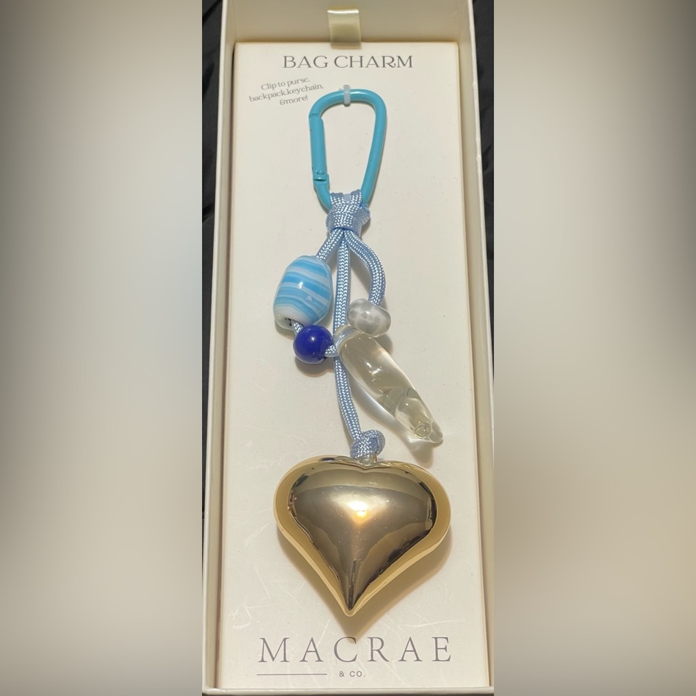 Macrae & Co Gold Heart Purse Charm NWT Boxed & Ready to Gift with Blue Accents